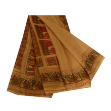Load image into Gallery viewer, Sanskriti Vintage Sarees Saffron Pure Silk Printed Woven Sari 5yd Craft Fabric
