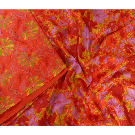 Санскритские винтажные сари из Индии, красное чистое шелковое сари с принтом, 5YD, ткань для рукоделия, устойчивая к истиранию