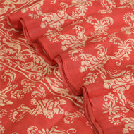 Sanskriti Vintage Sarees From India Red Pure Silk Printed Sari 5yd Craft Fabric