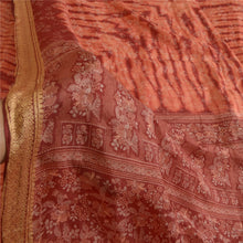 Load image into Gallery viewer, Sanskriti Vintage Peach/Dark Red Sarees 100% Pure Silk Printed Sari Craft Fabric
