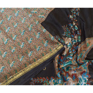 Sanskriti Vintage Brown/Black Sarees Pure Silk Printed Zari Border Sari Fabric