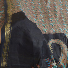 Load image into Gallery viewer, Sanskriti Vintage Brown/Black Sarees Pure Silk Printed Zari Border Sari Fabric
