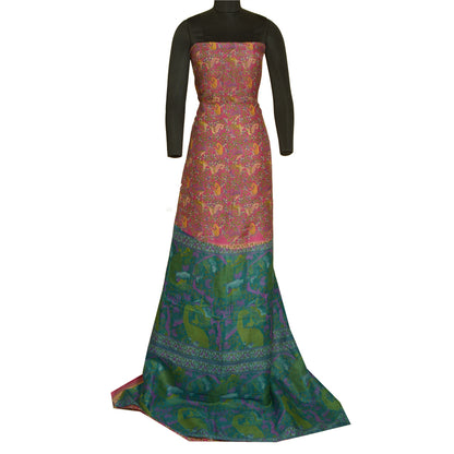 Sanskriti Vintage Sarees Pink 100% Pure Silk Sari Printed Soft 5yd Craft Sustainable Fabric