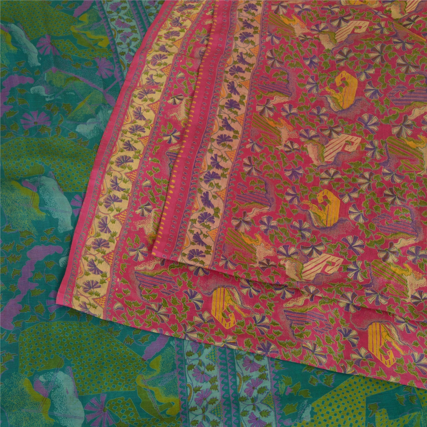 Sanskriti Vintage Sarees Pink 100% Pure Silk Sari Printed Soft 5yd Craft Sustainable Fabric