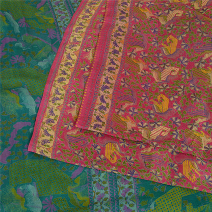 Sanskriti Vintage Sarees Pink 100% Pure Silk Sari Printed Soft 5yd Craft Sustainable Fabric