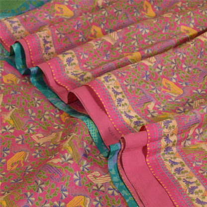 Sanskriti Vintage Sarees Pink 100% Pure Silk Sari Printed Soft 5yd Craft Sustainable Fabric