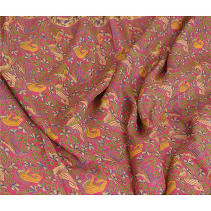 Sanskriti Vintage Sarees Pink 100% Pure Silk Sari Printed Soft 5yd Craft Sustainable Fabric