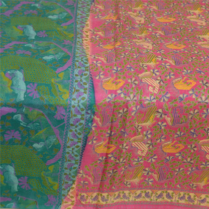 Sanskriti Vintage Sarees Pink 100% Pure Silk Sari Printed Soft 5yd Craft Sustainable Fabric