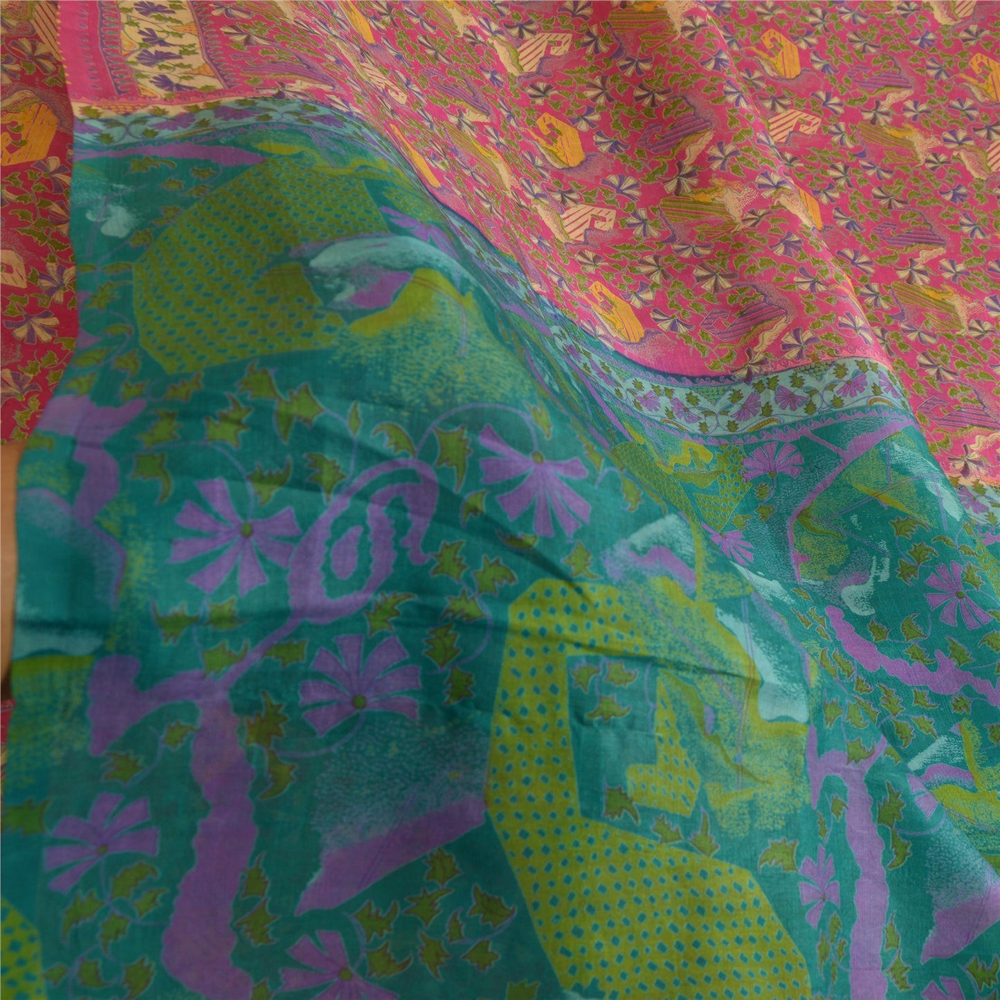 Sanskriti Vintage Sarees Pink 100% Pure Silk Sari Printed Soft 5yd Craft Sustainable Fabric