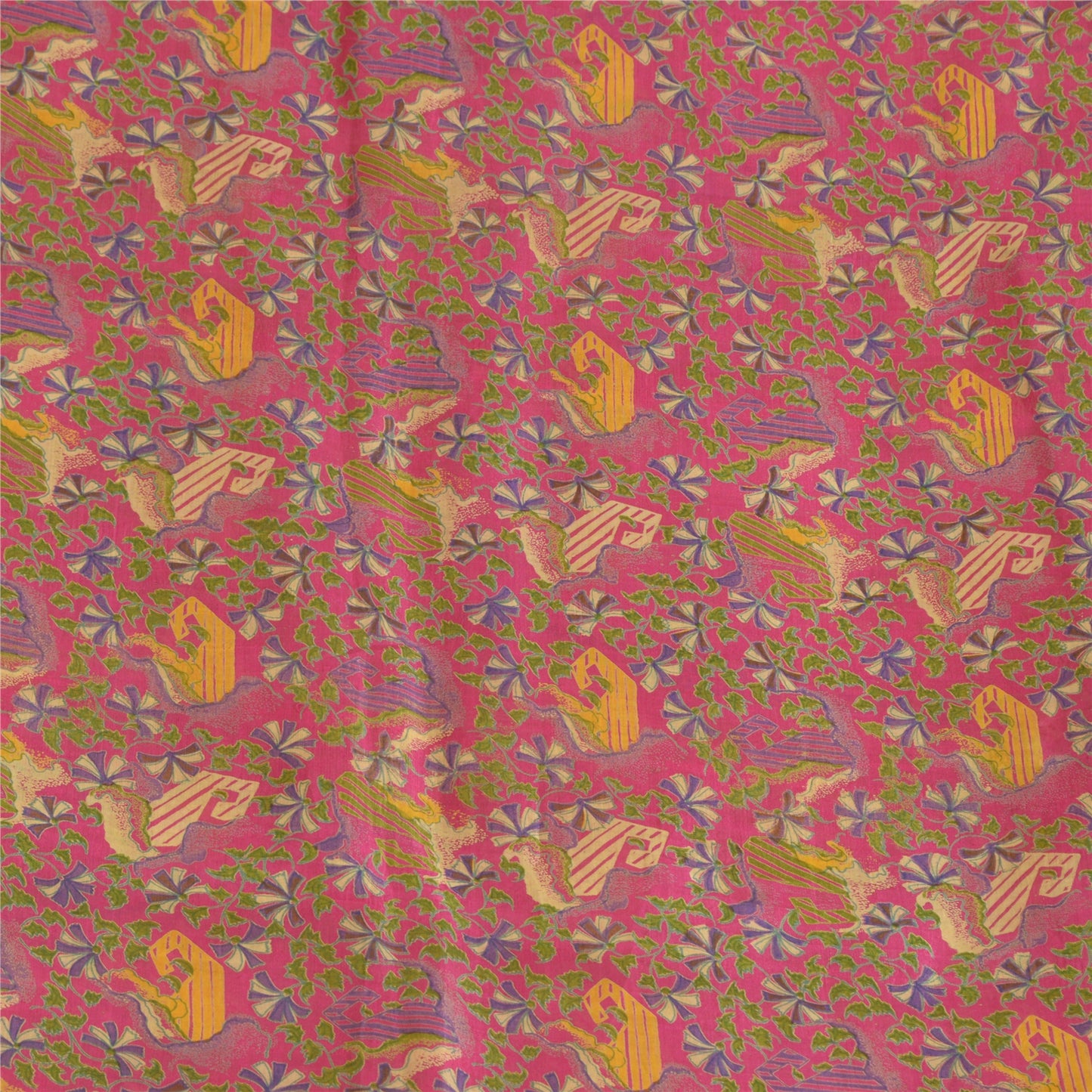 Sanskriti Vintage Sarees Pink 100% Pure Silk Sari Printed Soft 5yd Craft Sustainable Fabric