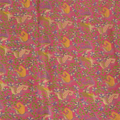Sanskriti Vintage Sarees Pink 100% Pure Silk Sari Printed Soft 5yd Craft Sustainable Fabric