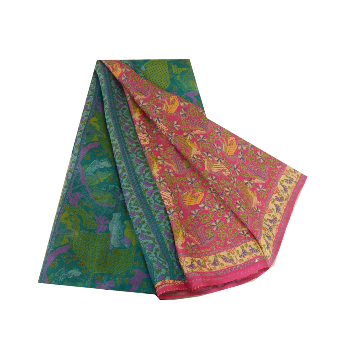 Sanskriti Vintage Sarees Pink 100% Pure Silk Sari Printed Soft 5yd Craft Sustainable Fabric