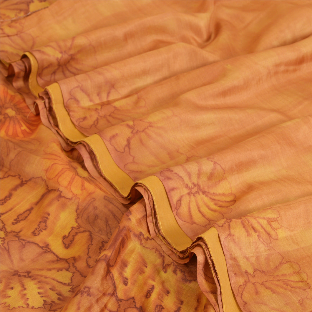 Sanskriti Vintage Sarees Indian Brown 100% Pure Silk Sari Printed Craft Fabric