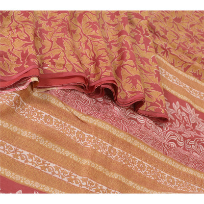 Sanskriti Vintage Sarees Red/Heena-Green Pure Silk Sari Printed 5yd Craft Sustainable Fabric