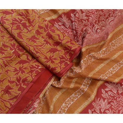 Sanskriti Vintage Sarees Red/Heena-Green Pure Silk Sari Printed 5yd Craft Sustainable Fabric