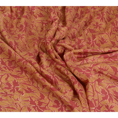 Sanskriti Vintage Sarees Red/Heena-Green Pure Silk Sari Printed 5yd Craft Sustainable Fabric