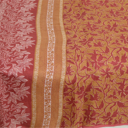Sanskriti Vintage Sarees Red/Heena-Green Pure Silk Sari Printed 5yd Craft Sustainable Fabric
