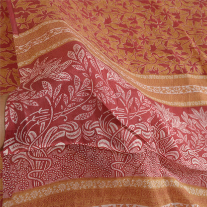 Sanskriti Vintage Sarees Red/Heena-Green Pure Silk Sari Printed 5yd Craft Sustainable Fabric