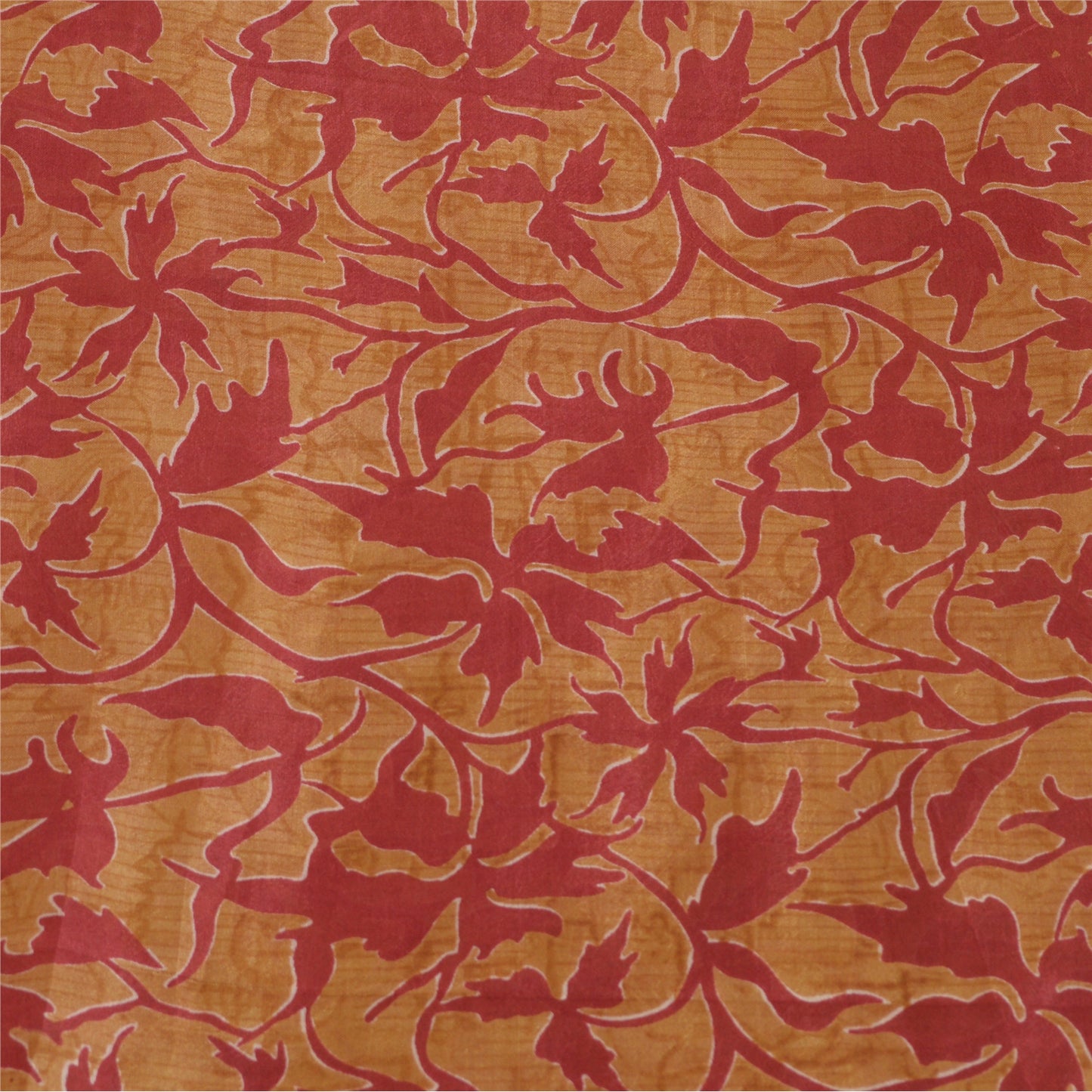 Sanskriti Vintage Sarees Red/Heena-Green Pure Silk Sari Printed 5yd Craft Sustainable Fabric