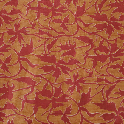 Sanskriti Vintage Sarees Red/Heena-Green Pure Silk Sari Printed 5yd Craft Sustainable Fabric