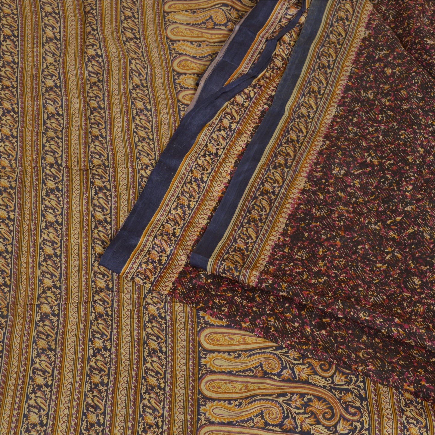 Sanskriti Vintage Sarees Indian Brown Pure Silk Sari Printed Floral Craft Sustainable Fabric