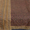 Sanskriti Vintage Sarees Indian Brown Pure Silk Sari Printed Floral Craft Sustainable Fabric
