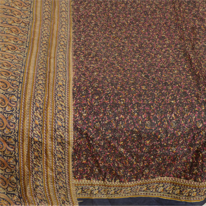 Sanskriti Vintage Sarees Indian Brown Pure Silk Sari Printed Floral Craft Sustainable Fabric