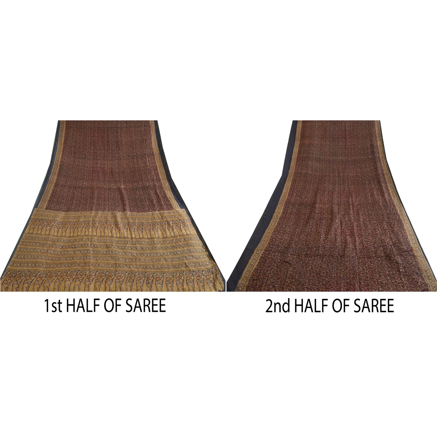 Sanskriti Vintage Sarees Indian Brown Pure Silk Sari Printed Floral Craft Sustainable Fabric