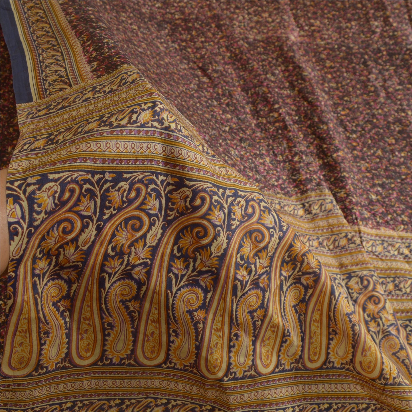 Sanskriti Vintage Sarees Indian Brown Pure Silk Sari Printed Floral Craft Sustainable Fabric