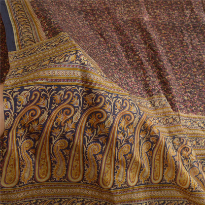 Sanskriti Vintage Sarees Indian Brown Pure Silk Sari Printed Floral Craft Sustainable Fabric