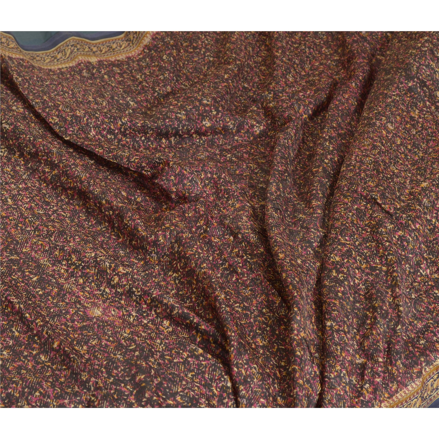 Sanskriti Vintage Sarees Indian Brown Pure Silk Sari Printed Floral Craft Sustainable Fabric