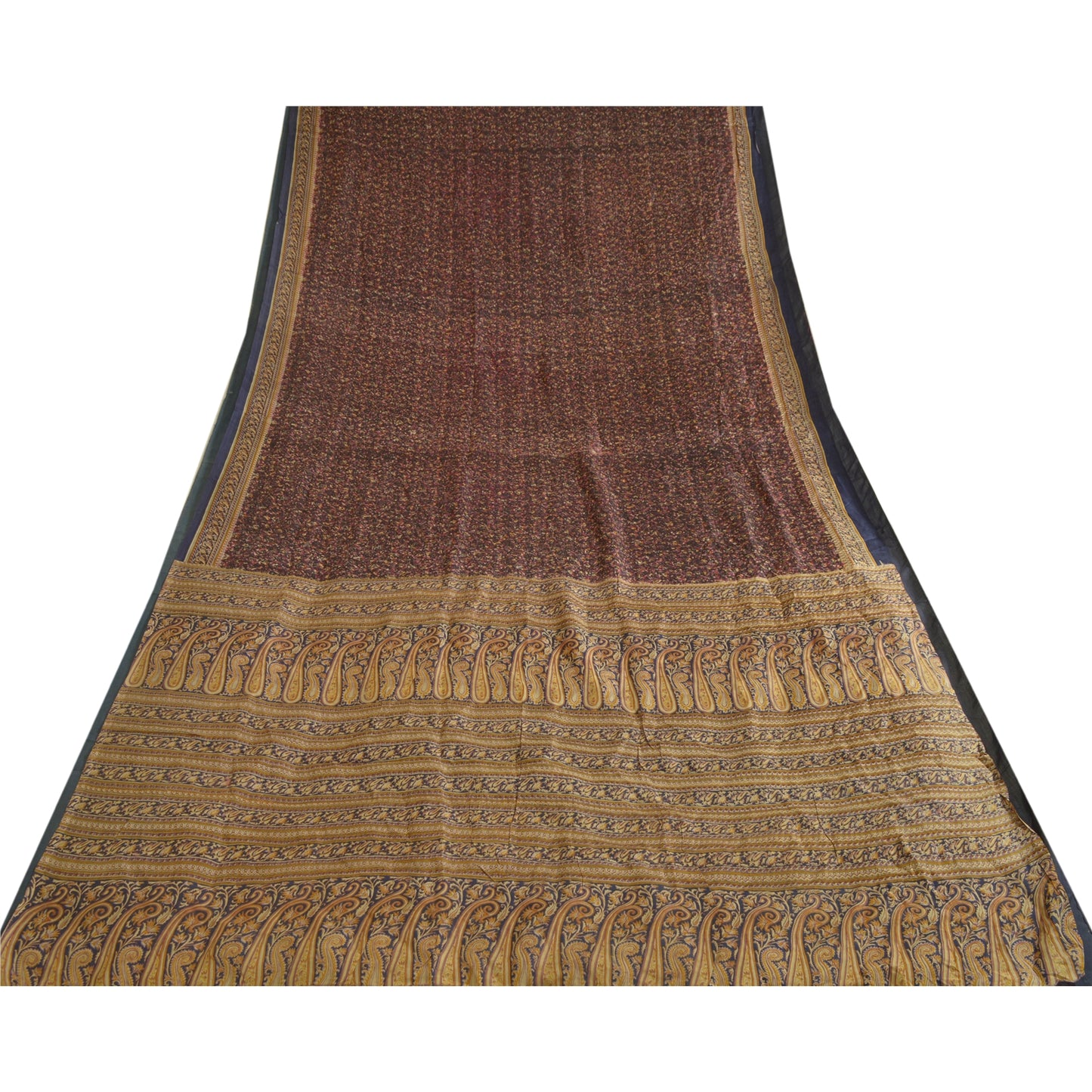 Sanskriti Vintage Sarees Indian Brown Pure Silk Sari Printed Floral Craft Sustainable Fabric