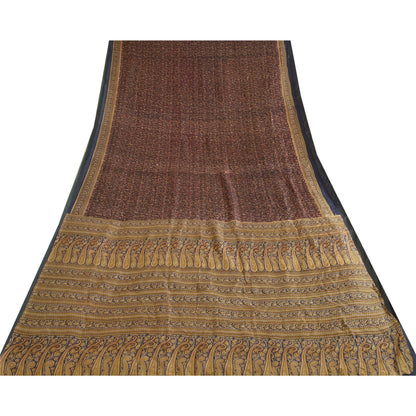 Sanskriti Vintage Sarees Indian Brown Pure Silk Sari Printed Floral Craft Sustainable Fabric