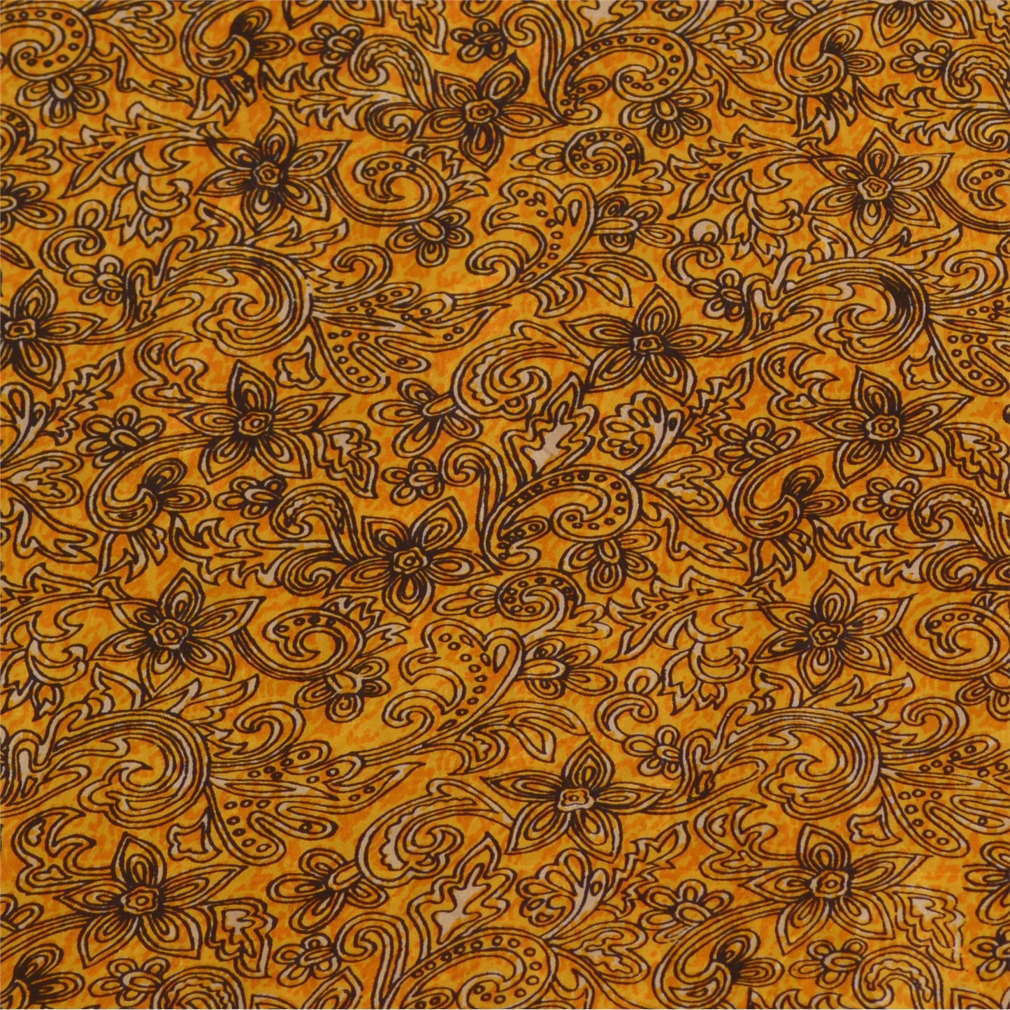 Sanskriti Vintage Sarees Yellow Zari Border Pure Silk Sari Printed Craft Sustainable Fabric