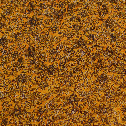 Sanskriti Vintage Sarees Yellow Zari Border Pure Silk Sari Printed Craft Sustainable Fabric