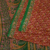 Sanskriti Vintage Sarees Indian Red/Green Printed Pure Silk Sari Craft Sustainable Fabric