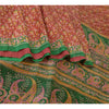 Sanskriti Vintage Sarees Indian Red/Green Printed Pure Silk Sari Craft Sustainable Fabric