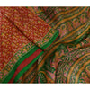 Sanskriti Vintage Sarees Indian Red/Green Printed Pure Silk Sari Craft Sustainable Fabric