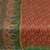 Sanskriti Vintage Sarees Indian Red/Green Printed Pure Silk Sari Craft Sustainable Fabric