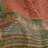 Sanskriti Vintage Sarees Indian Red/Green Printed Pure Silk Sari Craft Sustainable Fabric