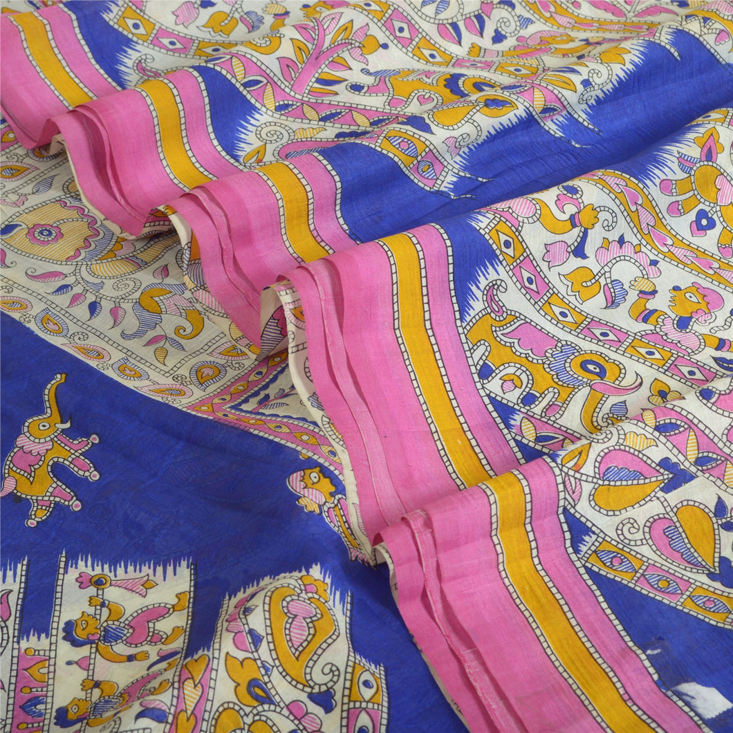 Sanskriti Vintage Sarees Kalamkari Quilting Felting Craft Fabric Pure Silk Sari