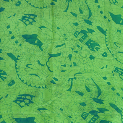 Sanskriti Vintage Sarees Green Pure Silk Human Face Printed Sari Craft Sustainable Fabric