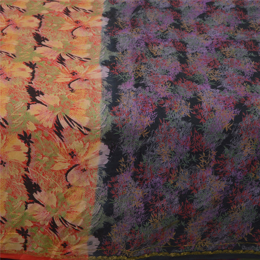 Санскритские винтажные сари индийское черное 100% чистое шелковое напечатанное сари ремесло устойчивая ткань