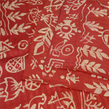 Load image into Gallery viewer, Sanskriti Vintage Sarees Red/Saffron BatikWork/Woven Pure Silk Sari Craft Fabric

