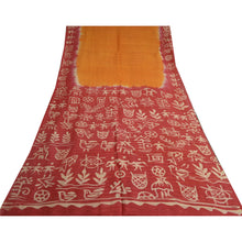 Load image into Gallery viewer, Sanskriti Vintage Sarees Red/Saffron BatikWork/Woven Pure Silk Sari Craft Fabric
