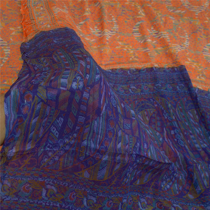 Sanskriti Vintage Sarees Indian Orange Pure Silk Printed Sari 5yd Craft Sustainable Fabric
