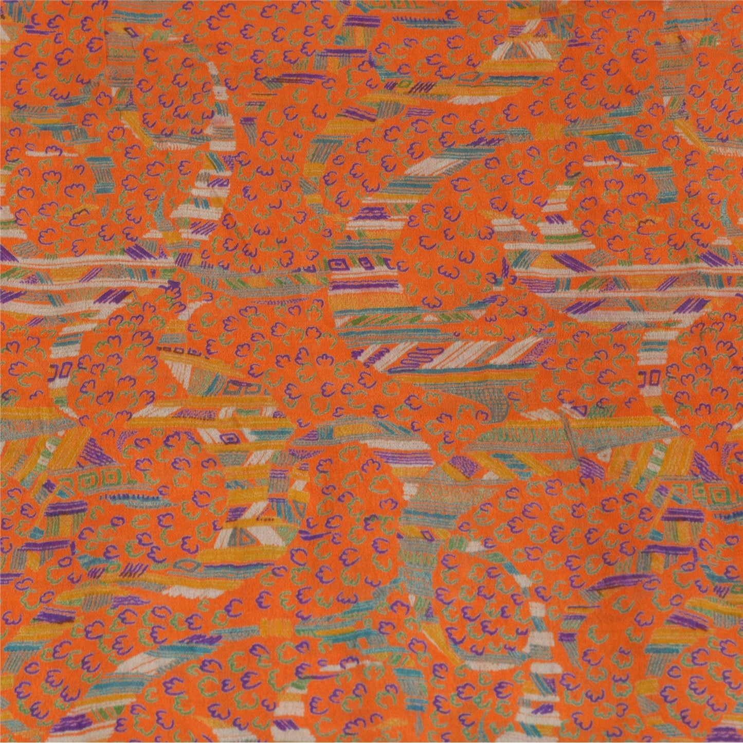 Sanskriti Vintage Sarees Indian Orange Pure Silk Printed Sari 5yd Craft Sustainable Fabric