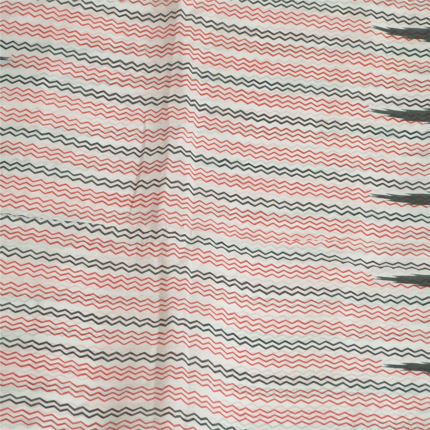 Sanskriti Vintage Sarees Ivory/Black Printed 100% Pure Silk Sari Craft Sustainable Fabric