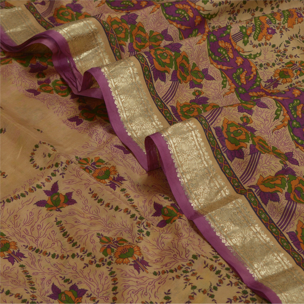 Sanskriti Vintage Sarees Pure Silk 5yd Quilting Felting Craft Fabric Print Sari