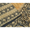 Sanskriti Vintage Sarees Yellow/Black 100% Pure Silk Printed Sari Craft Sustainable Fabric